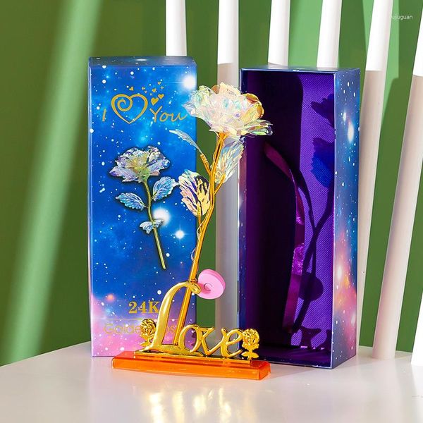 Dekoratif Çiçekler 24K Folyo Yapay Gül Plastik Uzun Kök Dalgalı Dalgalı Sahte Çiçek Sevgililer Günü Hediye Düğün Ev Dekor