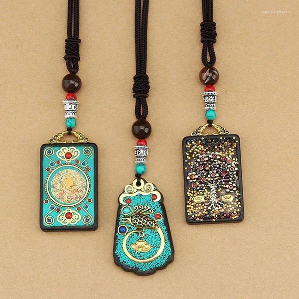 Anhänger-Halsketten 30 Designs Ethnischer Stil Handgefertigte Thangka-Halskette aus schwarzem Sandelholz Elefantengott Bagua Marke Toem Exotic