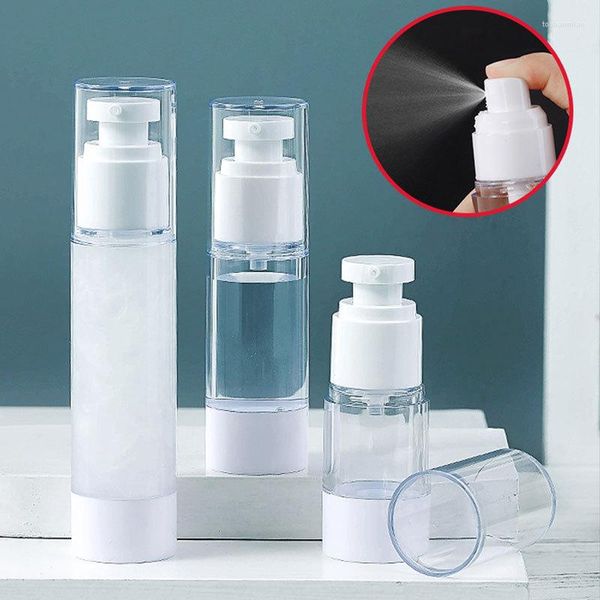 Frascos de armazenamento 15/30/50ml 1pcs AS Vacuum Bottle Spray Toner Lotion Press-Type Recarregável Sub-Bottle Cosmetic Portable Travel Accessories