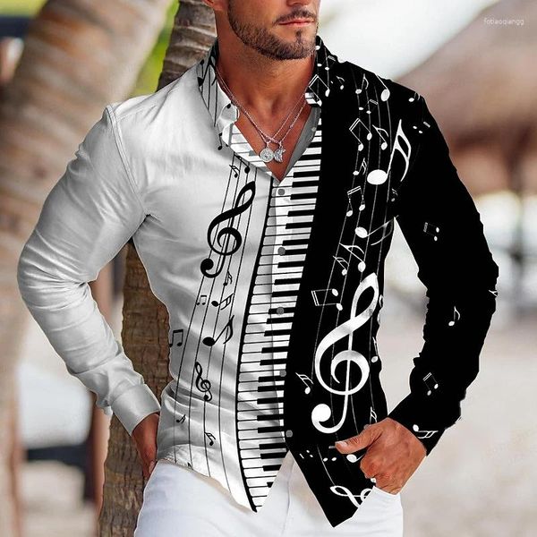 Camicie casual da uomo Organo elettronico Musica hawaiana Stampato in 3D Moda uomo Camicetta da spiaggia estiva Cuba Risvolto Abbigliamento da uomo