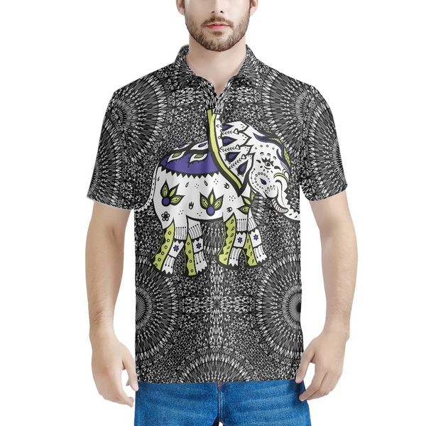 Polo da uomo Boho Pattern Elephant Bohemian Vintage Tattoo Prints Holiday Polo da uomo Marca Abbigliamento estivo a maniche corte Drop 230620