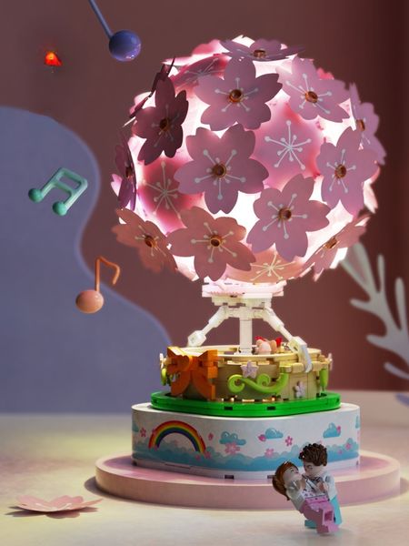 Mats Yapı Taşları Oyun Sakura Air Balon Müzik Kutusu Çocuklar Eğitim Montaj Oyuncakları Kız Arkadaşı Sevgililer Günü Hediyesi 230621