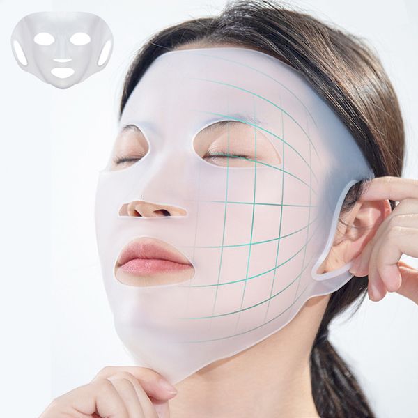 Dispositivos de cuidados faciais 3D Máscara de silicone para mulheres Ferramenta de pele para pendurar Folha de gel para orelha Reutilizável Lifting Anti-rugas Refirmante Ferramentas fixas 230621