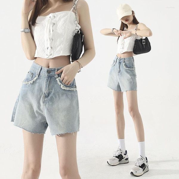 Shorts feminino jeans feminino verão cintura alta bolsos design flash casual simples sólido para todos os jogos streetwear roupas