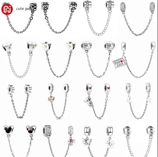 Charms in argento 925 con perline adatte al fascino pandora 26 tipi di set di ciondoli con catena di sicurezza Ciondolo Gioielli con perline fini fai-da-te