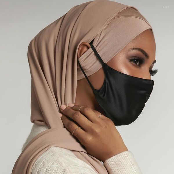 Abbigliamento etnico Berretto sotto sciarpa in cotone con foro per le orecchie Hijab interno da donna Musulmano Hijab Turbante Bonnet Islam Turbante Mujer Testa femminile