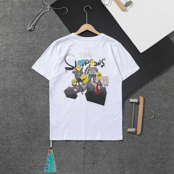 Designer-Luxus-T-Shirt von OFF W, Modemarke, super hohe Qualität, mit Simpson-Serie, Cartoon-Rundhalsausschnitt, kurze Ärmel, lockeres großes Paar