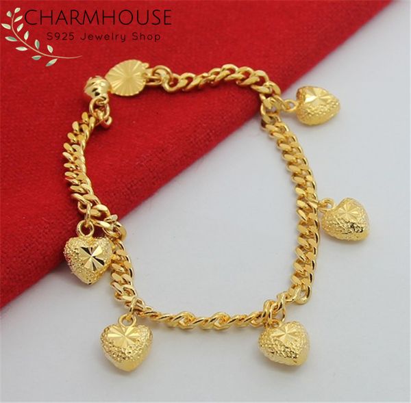 Bileklik Charmhouse Sarı Altın Renk GP Kadınlar İçin Bilezikler 5 Kalp Charm Bilezik Bangles Bileklik Düğün Gelin Mücevher Hediyeleri 230620