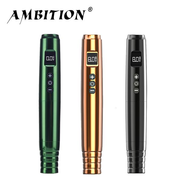 Máquina de tatuagem Ambition Wireless Battery Pen Para Maquiagem Permanente Sobrancelha Lip Eye Hair Potente Coreless Motor Charge1200mAh 230620