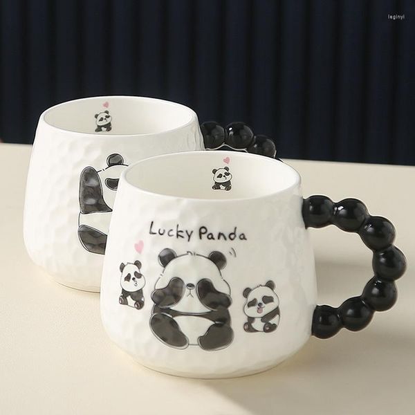 Tassen Nette Relief Panda Keramik Tasse Hohe Aussehen Ebene Cartoon Becher Mit Hand Geschenk Haushalt Kaffee Frühstück Milch Tumbler Tassen