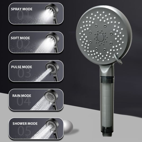 Andere Wasserhähne Duschen Accs 5 Modi Großes Panel Wassersparender Duschkopf Einstellbare Hochdruckmassage mit Filter für Badezimmer 230620