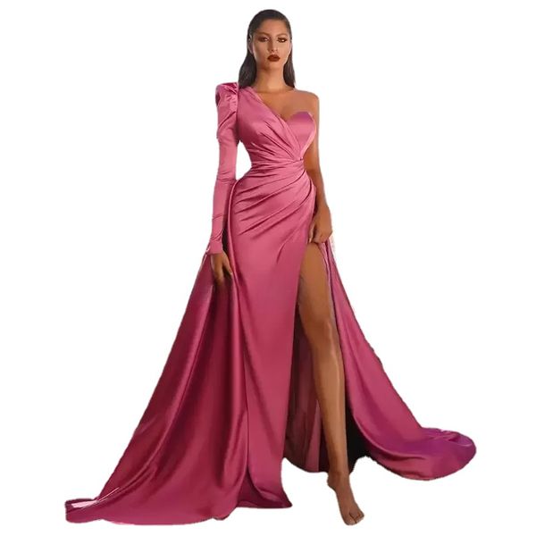 Vestidos de noite elegantes com um ombro só Sexy alta divisão em uma linha vestidos longos para mulheres festas à noite vestidos de baile de celebridades