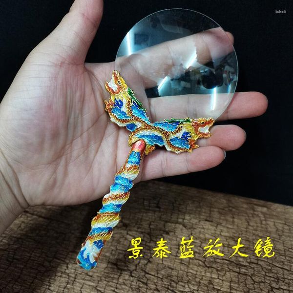 Bomboniera Old Goods Pechino Cloisonné Lente d'ingrandimento blu argento Doppio drago che gioca con collezione di regali di perline