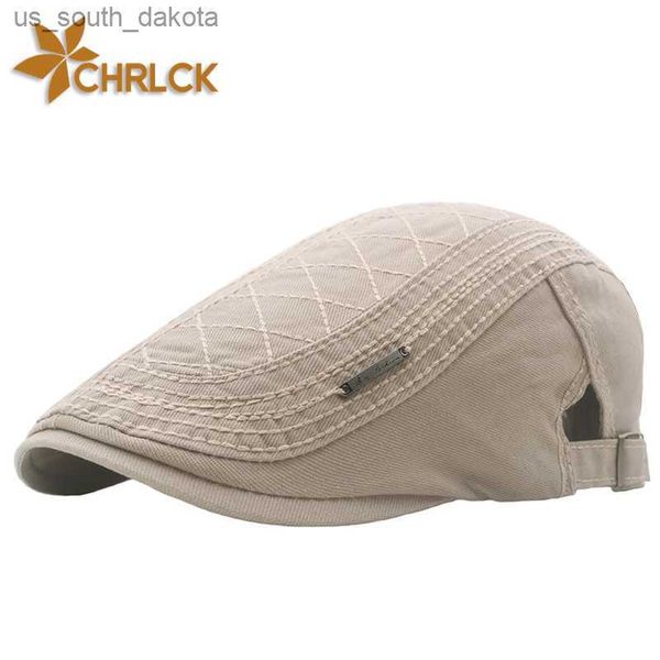 CHRLCK Fashion Spring Beret Hat Uomo Retro Newsboy Ivy Berretto piatto a spina di pesce Cappello a becco d'anatra Pittore Regolabile Gatsby Cabbie Cap L230523