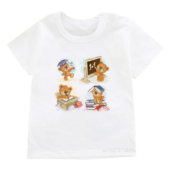 T shirts Summer ChildrenS Cartoon Teddy Bear Graphic Print Boys And Girls White O Neck Casual Wear Tops Kid Cute Clothing 230620
