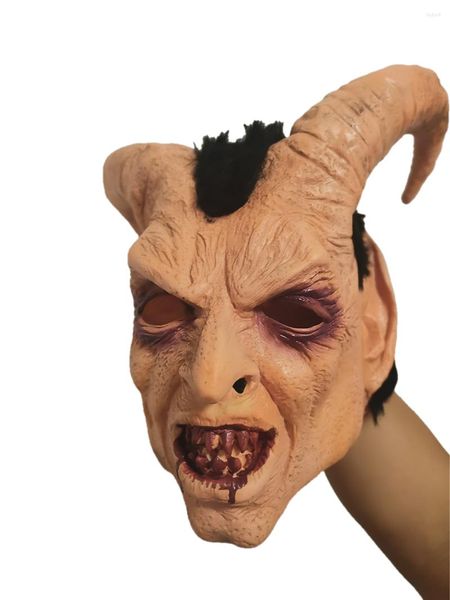 Suprimentos para festas Lúcifer Cosplay Máscara Demônio Chifre do Diabo Máscaras de Látex com Boca Sangrenta Halloween Horror Costume Props