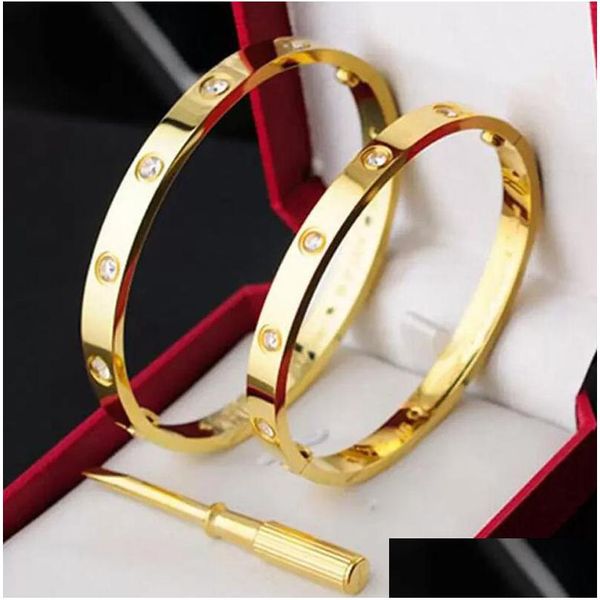 Bangle Love Screw Bracelet Fashion Designer Cuff Luxury Trendy 18K Gold Plated Titanium Steel Diamond For Women Men Nail Bracciali S Dhsob