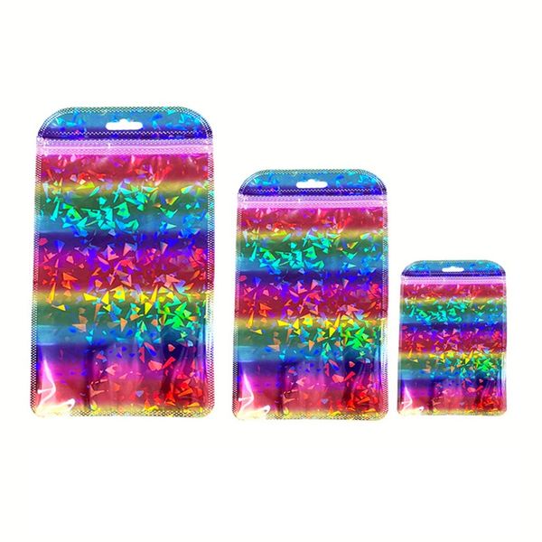 Neue farbige Flash-Laser-Plastiktüten, Regenbogen-holografische Druckverschluss-Verpackungsbeutel für Schmuck-Organizer, Lebensmittelaufbewahrung