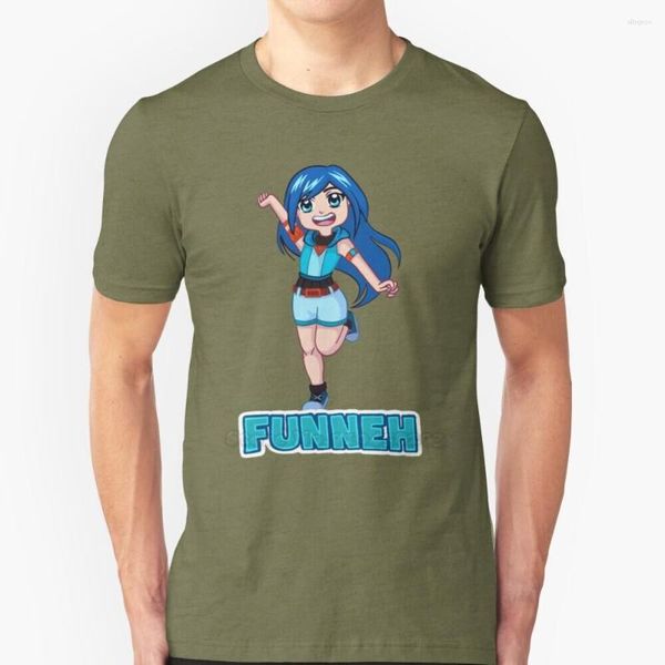 Camisetas masculinas Funneh Camisa de jogador de cabelo azul Gola redonda Manga curta Camisetas Cake Gaming Bloxburg Itsfunneh Its