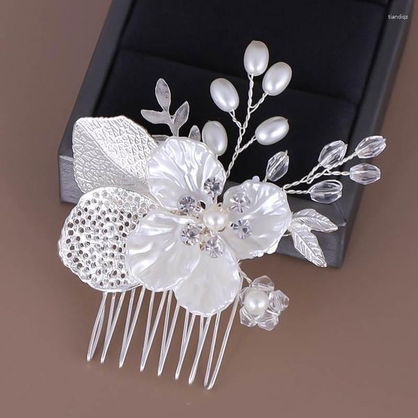 Fermagli per capelli Pettine di fiori Gioielli di perline Perla europea americana Copricapo di foglie intrecciate a mano Matrimonio della sposa