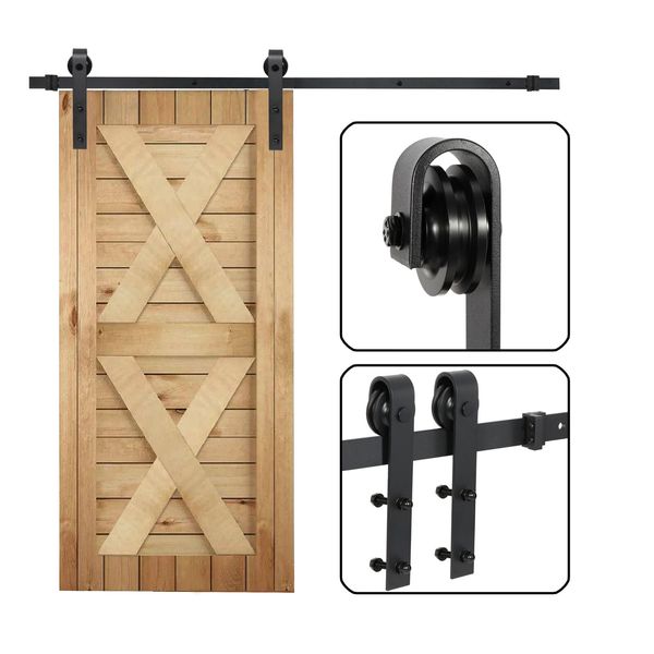 Kit de ferragens para porta de celeiro deslizante de 6,6 pés com trilho deslizante moderno estilo suspenso