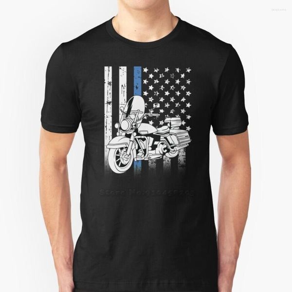 Herren T-Shirts Thin Blue Line Motorrad Kurzarm T-Shirt Sommer Herren Streetwear Shirt Motorrad