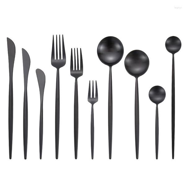 Наборы посуды черные столовые приборы наборы из нержавеющей стали вилки ложки ножей серебристого серебряного серебра кухни кухня для палочки для палочки для палочки