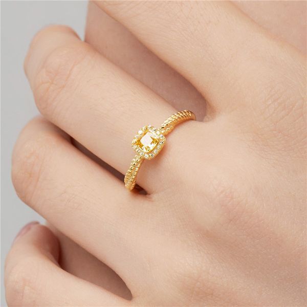 4x4mm Sparkling Diamond Square Real 925 Silver Ring Yellow 8A Cubic Zirconia Ring 18k Gold for Woman Engagement Wedding Rings Jewelry Gift Box Opening Adjustable