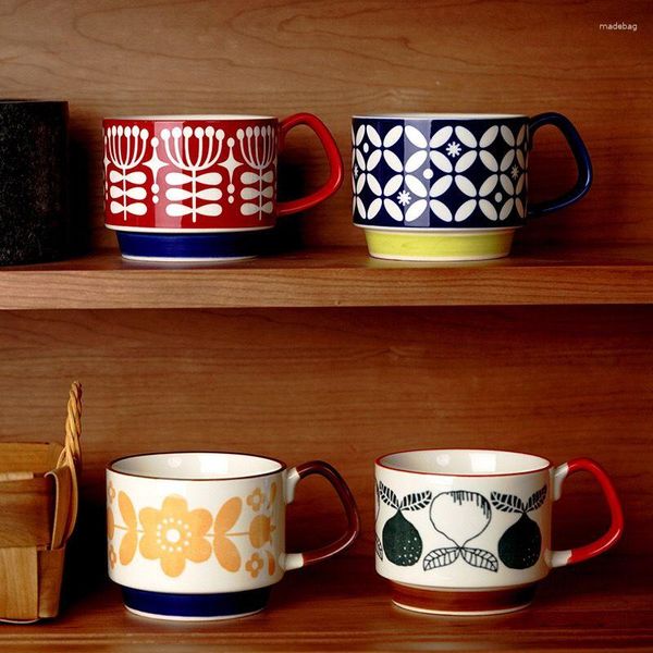Кружки японская ретро -керамическая кофейная кружка с ложкой домашнего офиса творческий молочный завтрак чашки чашки