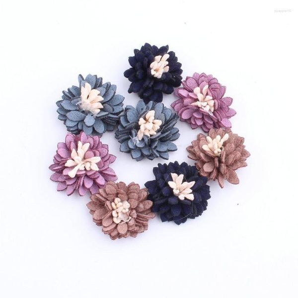 Grampos de cabelo 40 peças 25 mm cordão de camurça feito à mão flores botão remendo adesivo artesanato fit meninas joias elástico para cabeça sapatos