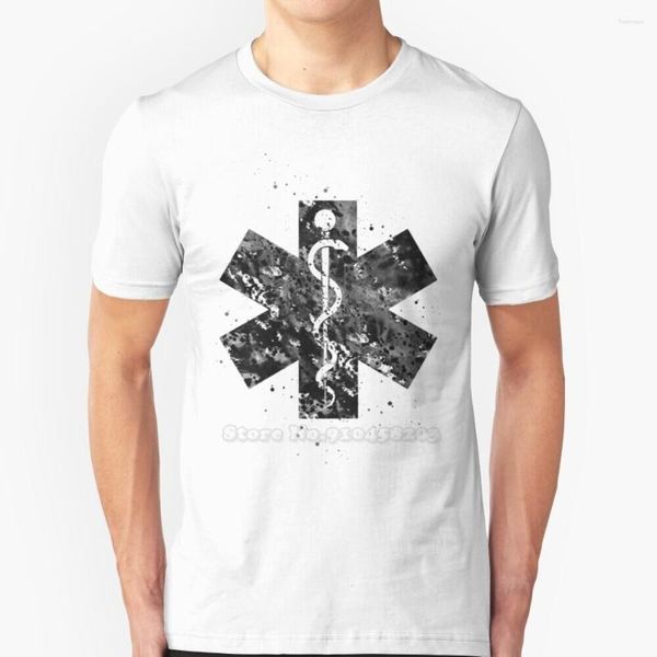 Camisetas Masculinas Rod Of Asclepius Camiseta de manga curta Summer Men Streetswear Shirt Heartbeat Presente de formatura Paramédicos