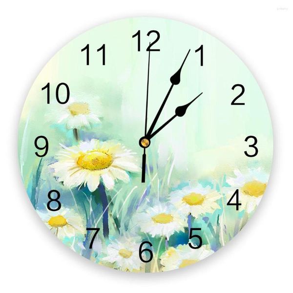 Wanduhren Malerei Gänseblümchen Blume Kreative Uhr Für Home Office Dekoration Wohnzimmer Schlafzimmer Kinder Hängende Uhr