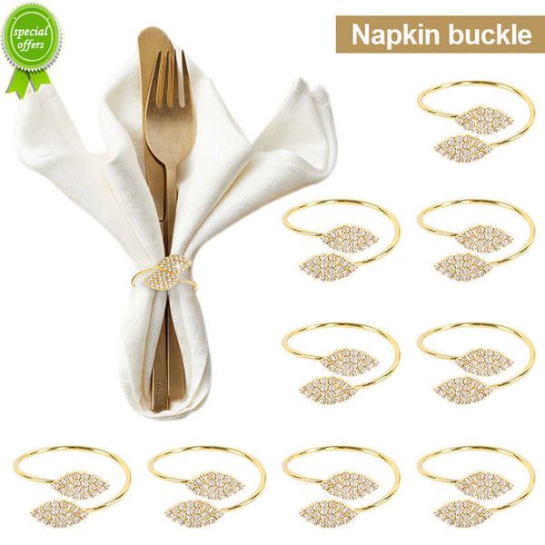 Neue 6 Teile/los Gold Blätter Serviette Ring für Hochzeit Event Geburtstag Party Abendessen Tisch Dekoration Strass Metall Serviette Schnallen Halter