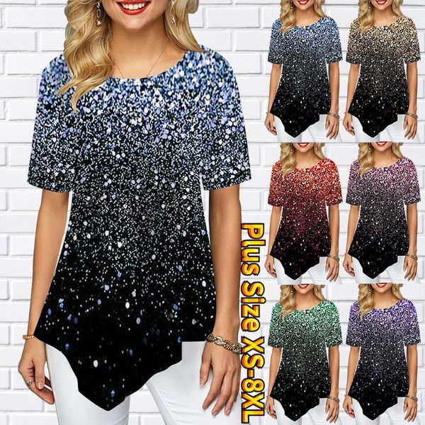 Женские футболки Женщина 3D Flash Diamond Harajuku Summer Tshirts Повседневная круглая шея с коротки