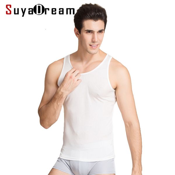 Herren-Tanktops, Herren-Tanktops, 100 % echte Seide, feste Tanktops für Männer, O-Ausschnitt, Weste, Frühling, Sommer, Schwarz, Weiß, Hemd mit Boden 230620