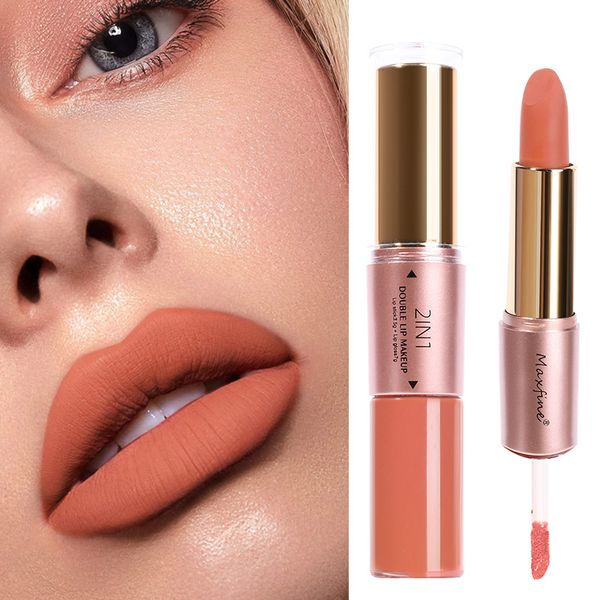 Rossetti 2 in 1 Lucidalabbra Rossetto a doppia testa Trucco Lucidalabbra Impermeabile a lunga durata Velluto Labbra Smalto Cosmetici