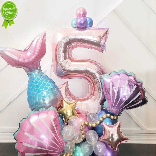 Yeni 33pcs denizkızı kuyruk balonları gül altın 0-9 sayı folyo balon çocuk kız küçük denizkızı doğum günü partisi dekorasyon bebek duş