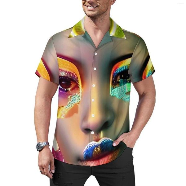 Camisas casuais masculinas Jibaro AI Art Design Blusas Homem Robôs Havaí Mangas curtas Streetwear Grande Camisa de férias presente