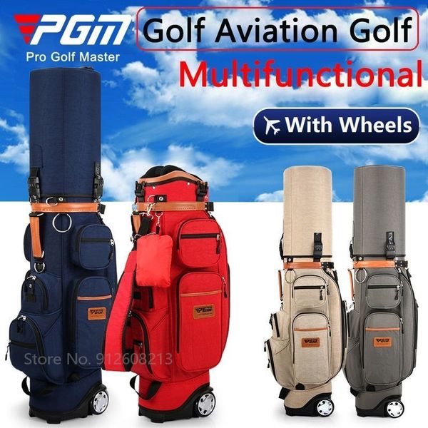 Sacos de golfe PGM Multifuncional Saco de aviação de golfe Saco de golfe à prova d'água com roda Tampas de bola dupla Sacos de tacos com trava de código Capa de chuva grátis 230620