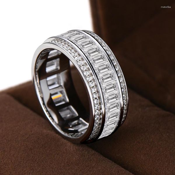 Cluster Rings Anziw Luxury 5a Cz Full Eternity Ring Band Silver 925 Широкий свадебный обещание для женщин мужские цирконы бриллианты