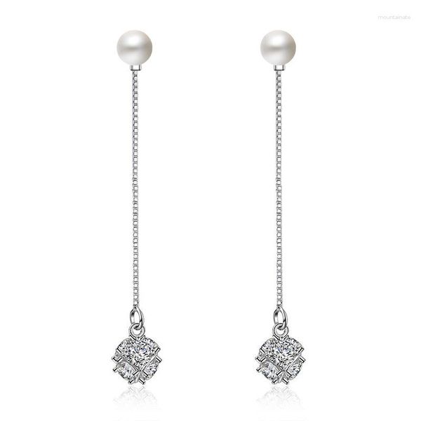 Baumelnde Ohrringe S925 Silber Ohrring Niedlich Pavé Magischer Liebeswürfel Perle Lange Quaste Tropfen Für Frauen Hochzeitsgeschenk Dame Mädchen Modeschmuck