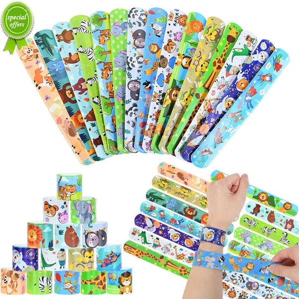 Novo 10 pçs Jungle Safari Animal Slap Bracelets Kids Wild One Birthday Party Decor Supplies Gift Toy Dinosaur Mermaid Clap Pulseira