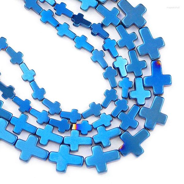 Perline Pietra Naturale Croce Gesù Ematite 4x6/6x8/8x10 MM Blu Spacer Allentato Per Monili Che Fanno Braccialetti Fai Da Te Collana Accessori