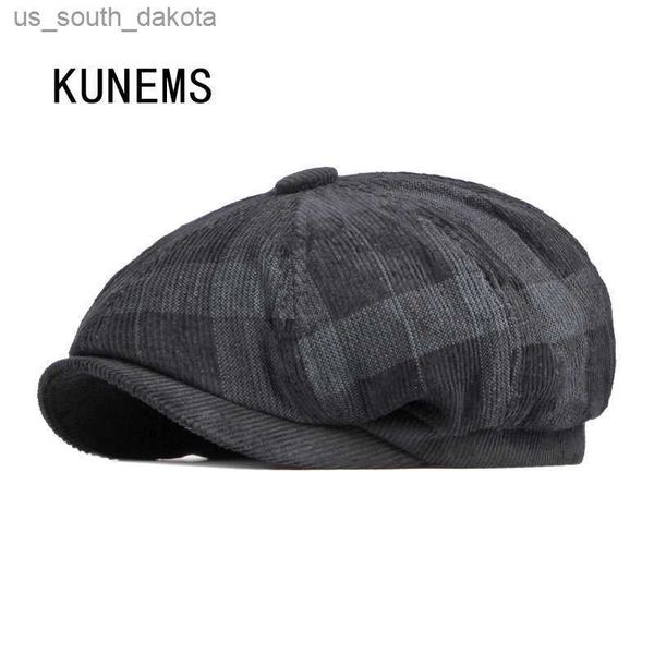 Kunems moda ekose sekizgen şapkalar için retro kadife newsboy şapka şapkası peaky blinders Berets kişilik ressamı cap unisex l230523