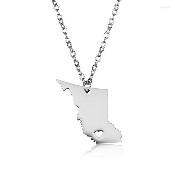 Collane con ciondolo Collana con mappa della Columbia Britannica in acciaio inossidabile 304 Gioielli da donna con cuore Canada di alta qualità