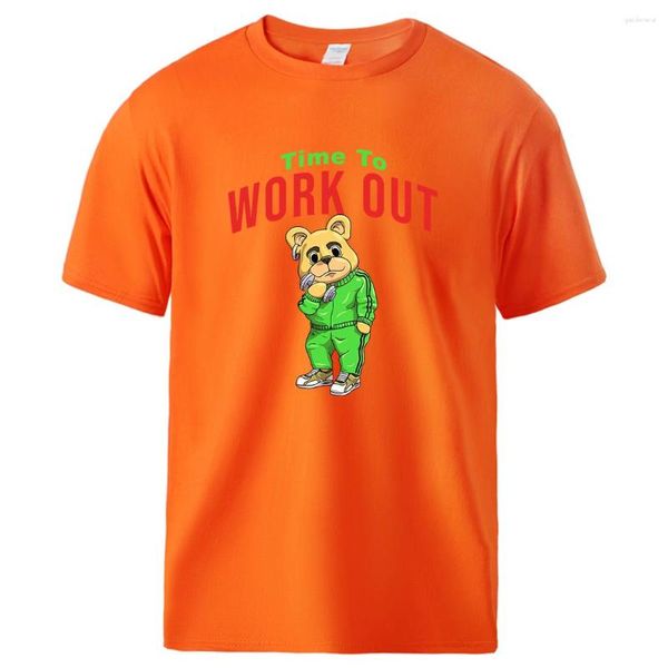 T-shirt da uomo Teddy Bear Time To Work Out Maglietta da uomo stampata Basic Vintage T-shirt Skin Friendly Cotton Streetwear Daily Classic Tee