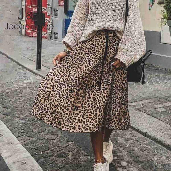 Gonne Gonna Jocoo Jolee Donna Gonne a pieghe con stampa leopardata Vintage Coulisse Vita elastica Gonne longuette Casual Gonna coreana A Line J230621