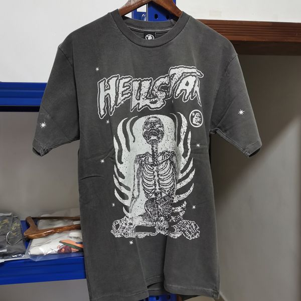 Camisetas masculinas Summer Hellstar T-shirt High Street Vintage Men Women Short Sleeve Top Tee Skull Print HELLSTAR T Shirts Real Po 230620