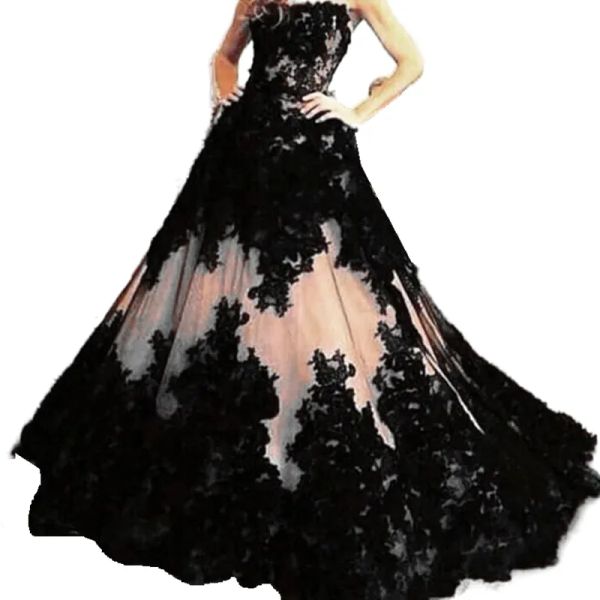 Винтажное черное кружевное свадебное платье. Линейная без бретелек задниц шнурок плюс размер свадебные платья на заказ готический платье невесты Vestidos