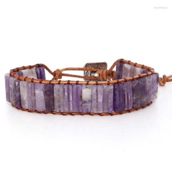 Strand Bracciale in pelle intrecciata a mano in pietra naturale viola da uomo e da donna Creativo europeo boemo americano